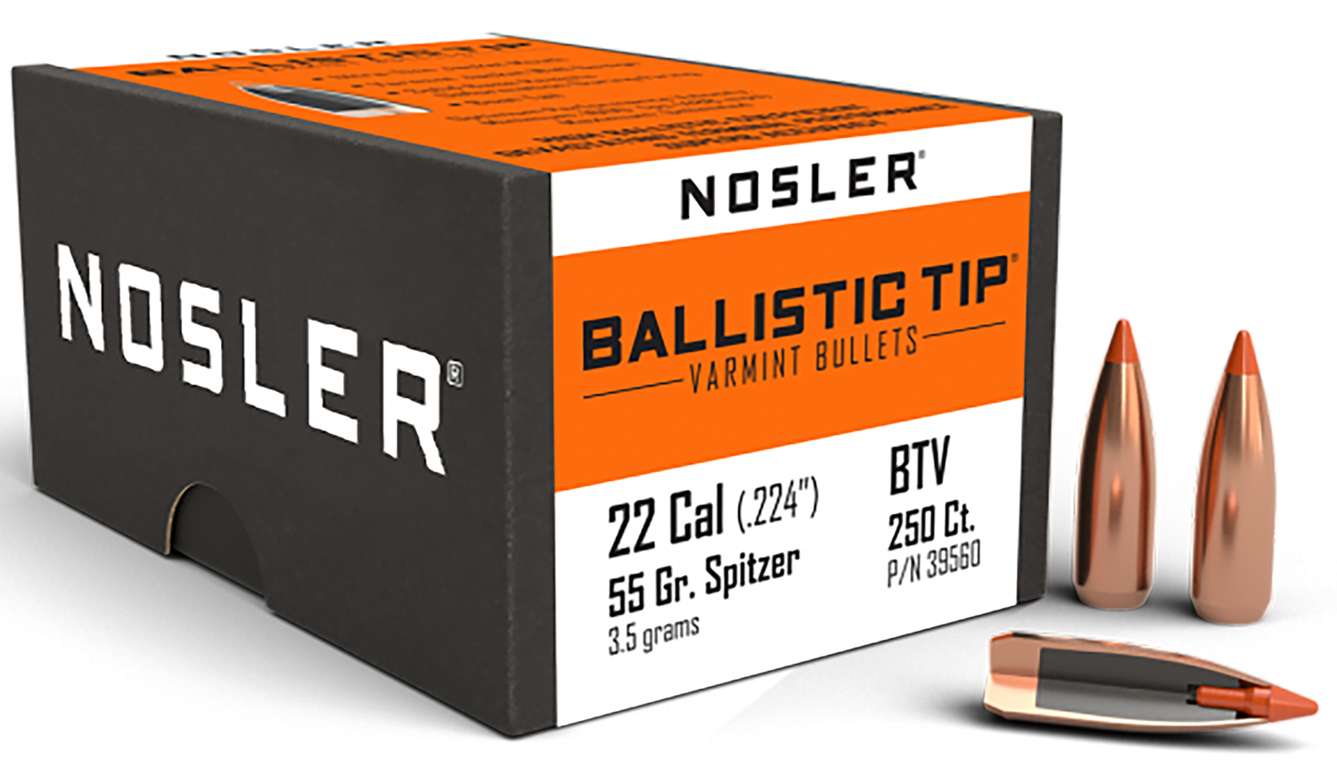 Nosler 39560 Ballistic Tip Varmint 22 Cal .224 55 gr Spitzer Point 250 Per Box