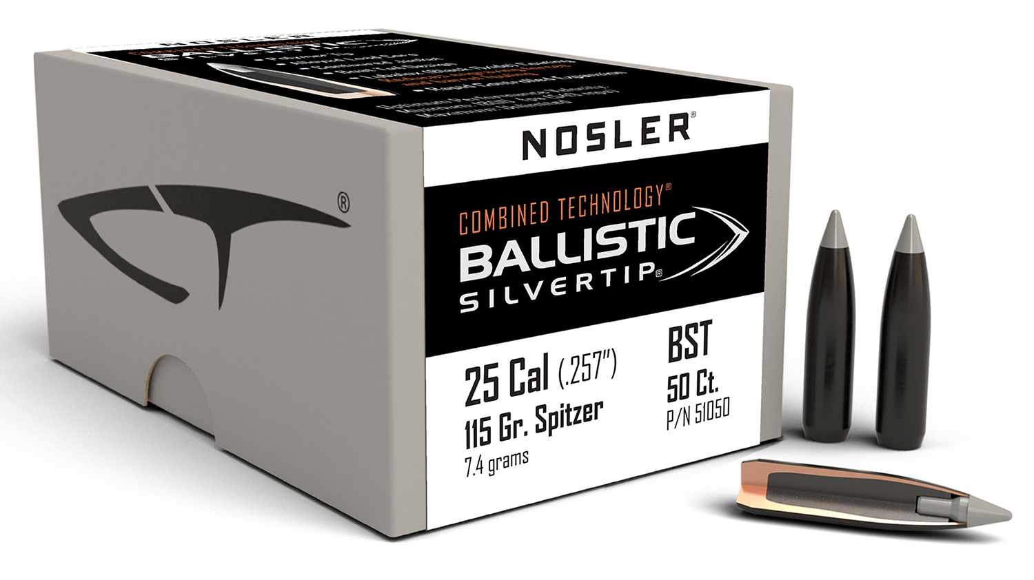 Nosler 51050 25 Caliber 115 Grain Spitzer Point 50 Count Bullet