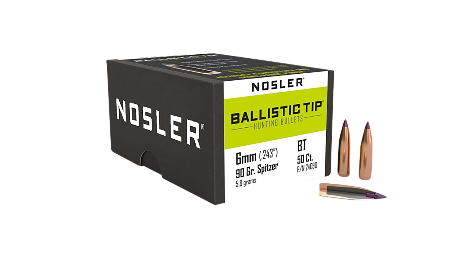 Nosler 24090 Ballistic Tip  6mm 90gr Ballistic Tip Hunting 50/Box