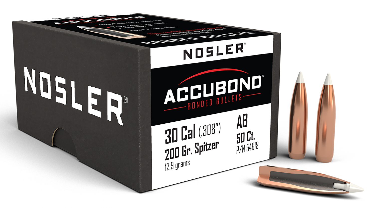 Nosler 54618 AccuBond Hunting 30 Cal .308 200 gr Spitzer Point 50 Per Box