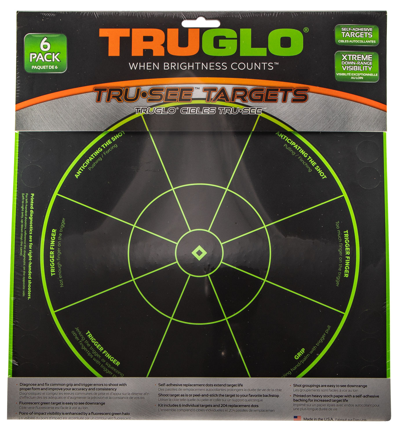 TruGlo TG15A6 Tru-See Handgun Diagnostic Self-Adhesive Heavy Paper Black/Green 12x12 Bullseye 6 Pack