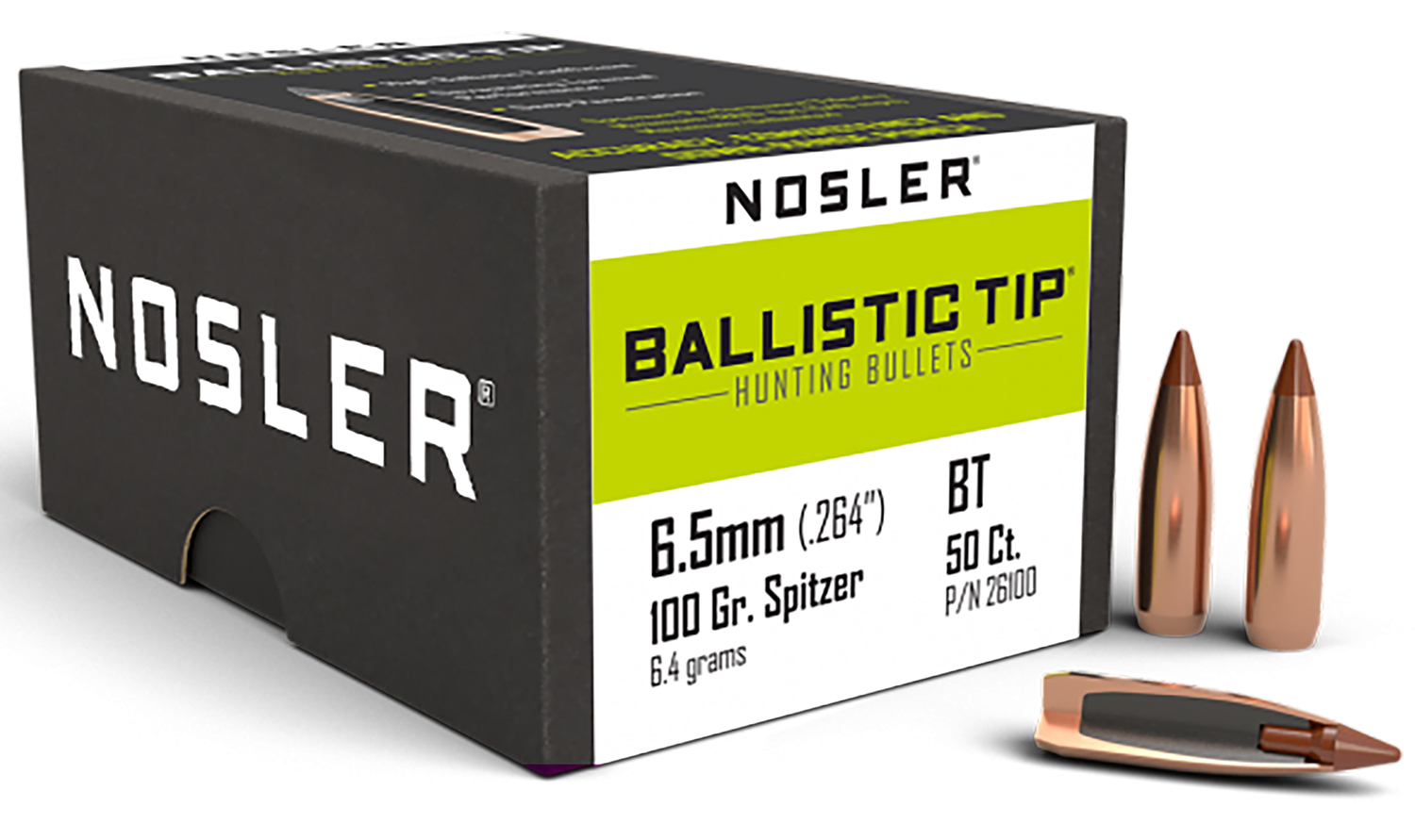 Nosler 26100 Ballistic Tip  6.5Creedmoor 100gr Spitzer 50/Box