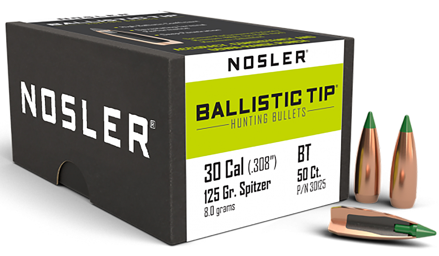 Nosler 30 Caliber 125 Grains Spitzer Ballistic Tip (Per 50) 30125