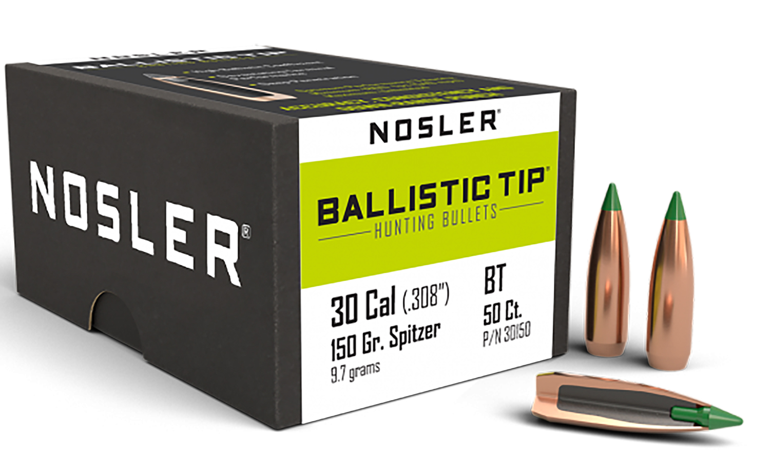 Nosler 30 Caliber 150 Grains Spitzer Ballistic Tip (Per 50) 30150 - Nosler - 30 Caliber
