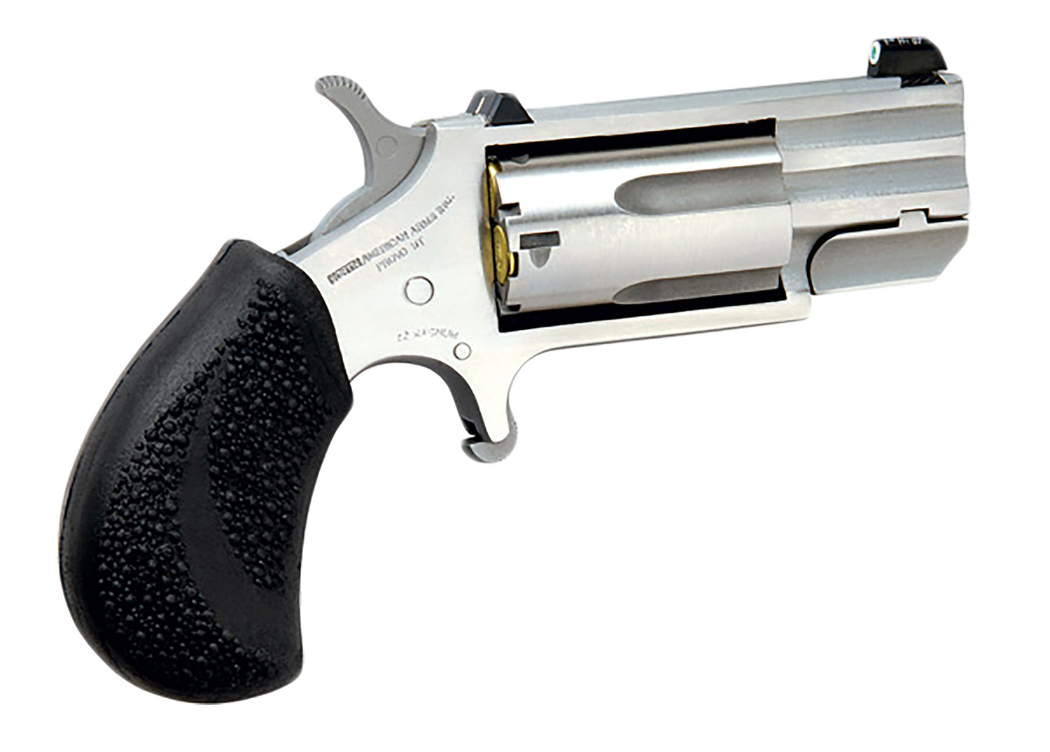 North American Arms PUGT Pug  22 WMR 5 Shot 1" Stainless Steel Barrel, Frame & Cylinder, Black Pebbled Rubber Grip, Exposed Hammer