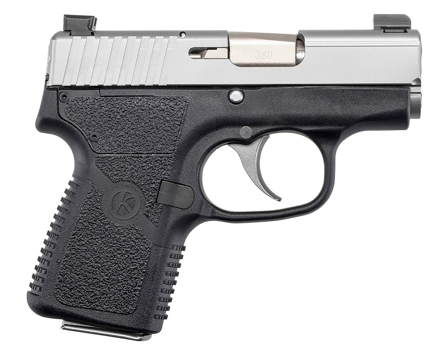 Kahr Arms KP38233N P *CA Compliant 380 ACP Caliber with 2.53 Barrel, 6+1 Capacity, Black Finish Frame, Serrated Matte Stainless Steel Slide, Textured Polymer Grip & TruGlo Night Sights