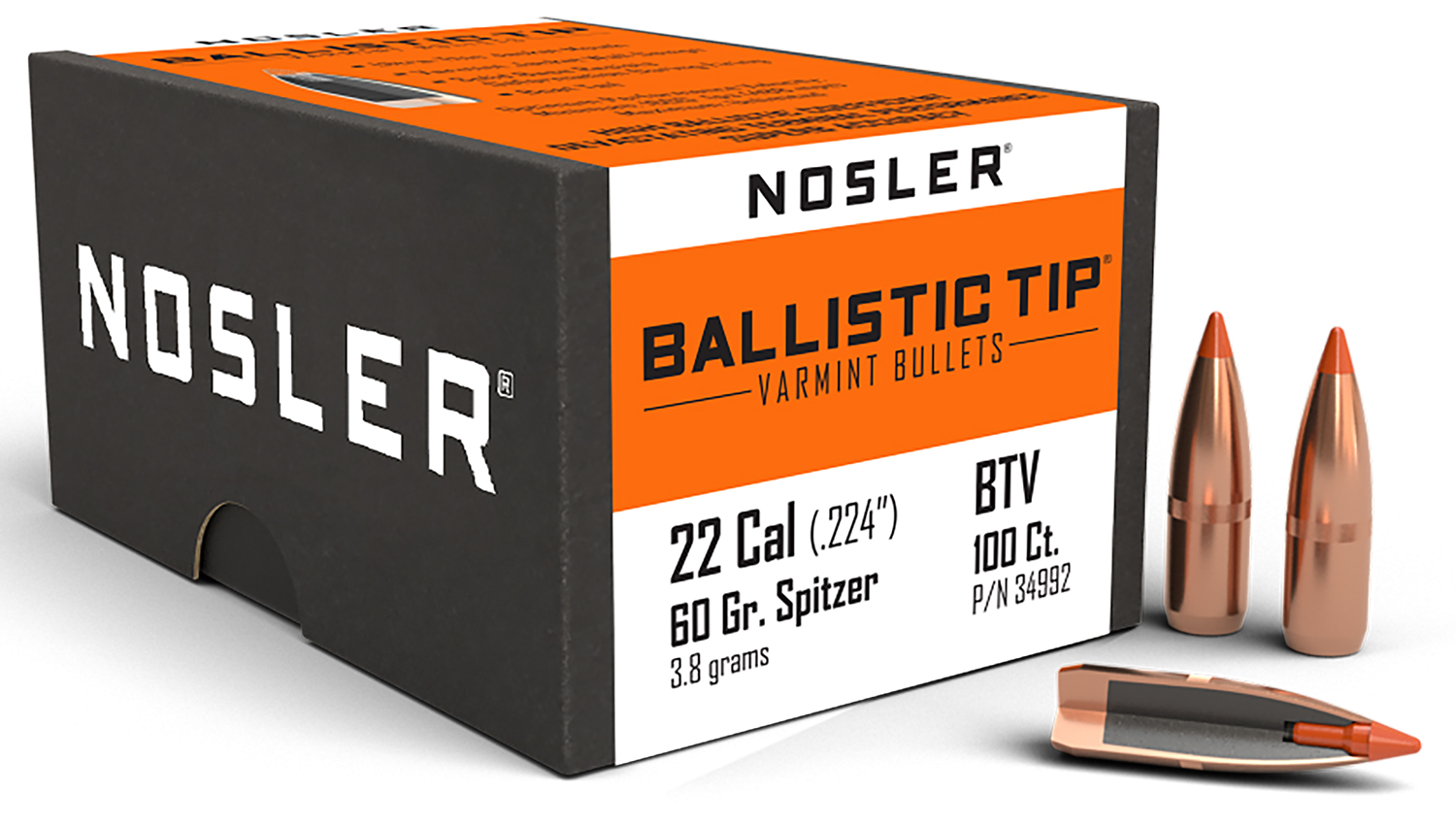 Nosler 34992 Ballistic Tip Varmint .22 Cal .224 60 gr Spitzer 100 Per Box