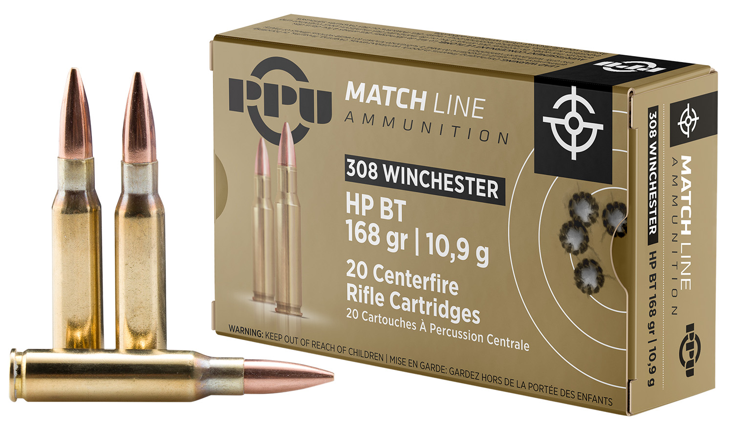 PPU PPM3082 Match  308Win 168gr Hollow Point Boat Tail 20 Per Box/10 Case