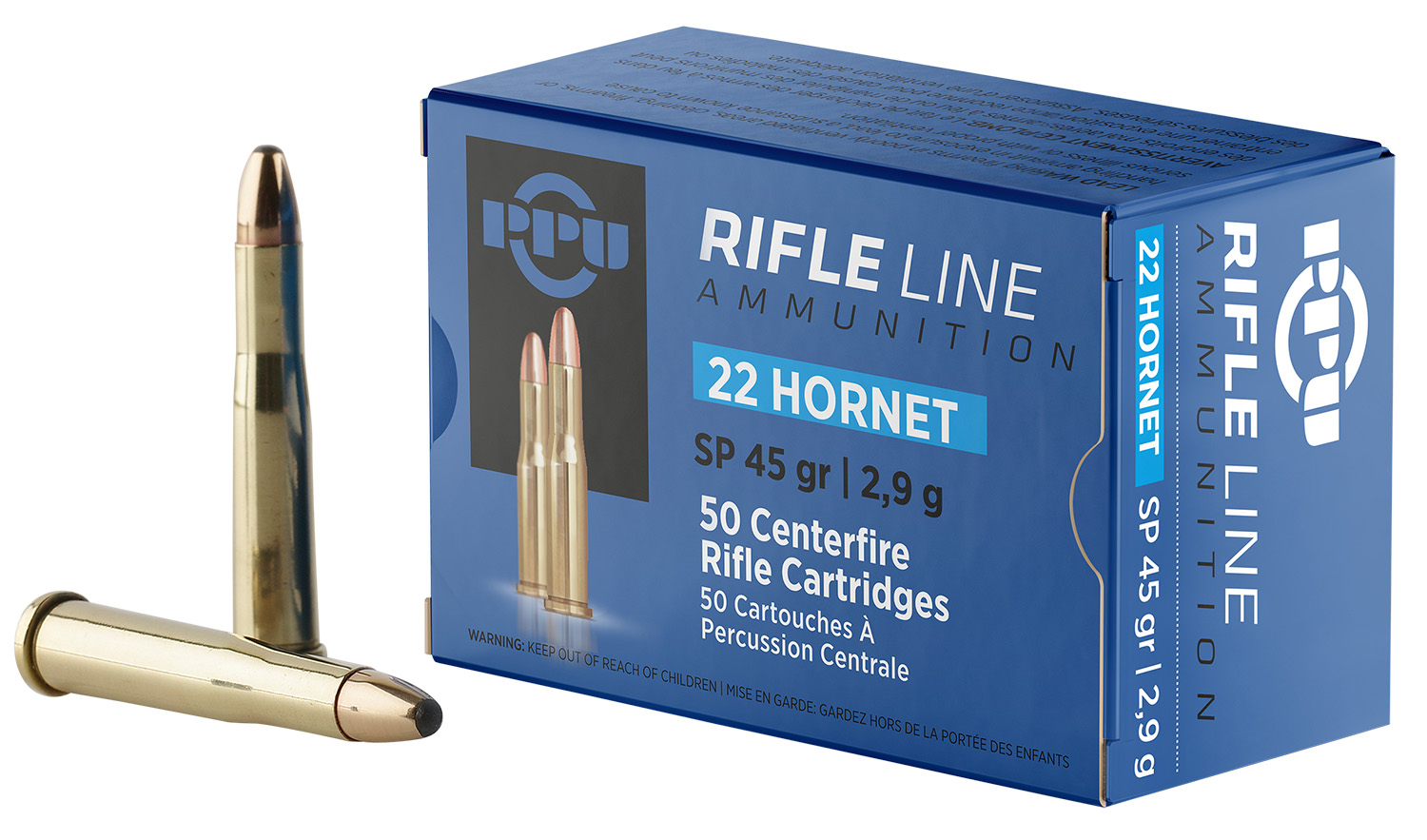 PPU PP22H Standard Rifle  22Hornet 45gr Soft Point 50 Per Box/20 Case