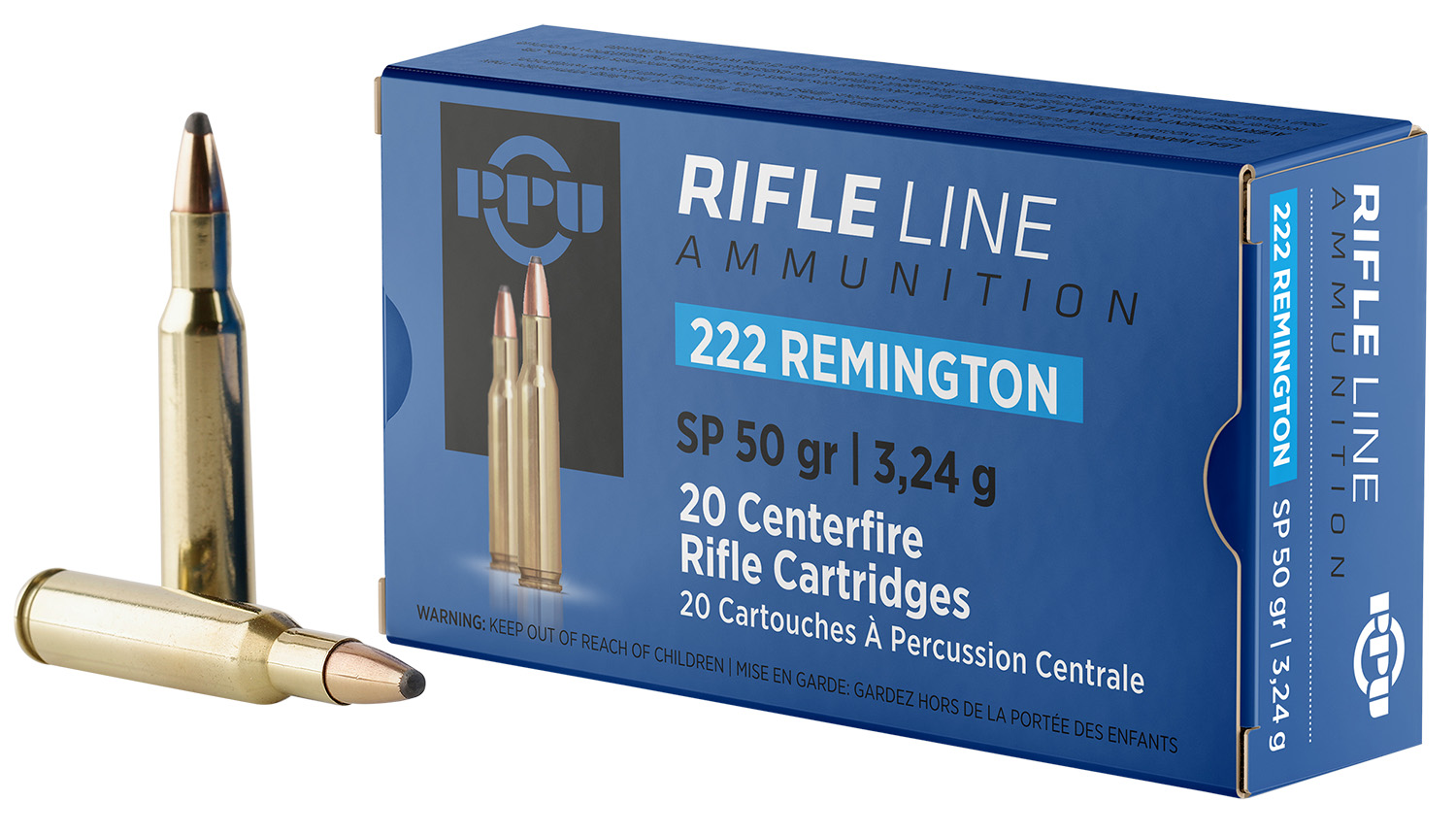 PPU PP222 Standard Rifle  222Rem 50gr Soft Point 20 Per Box/50 Case
