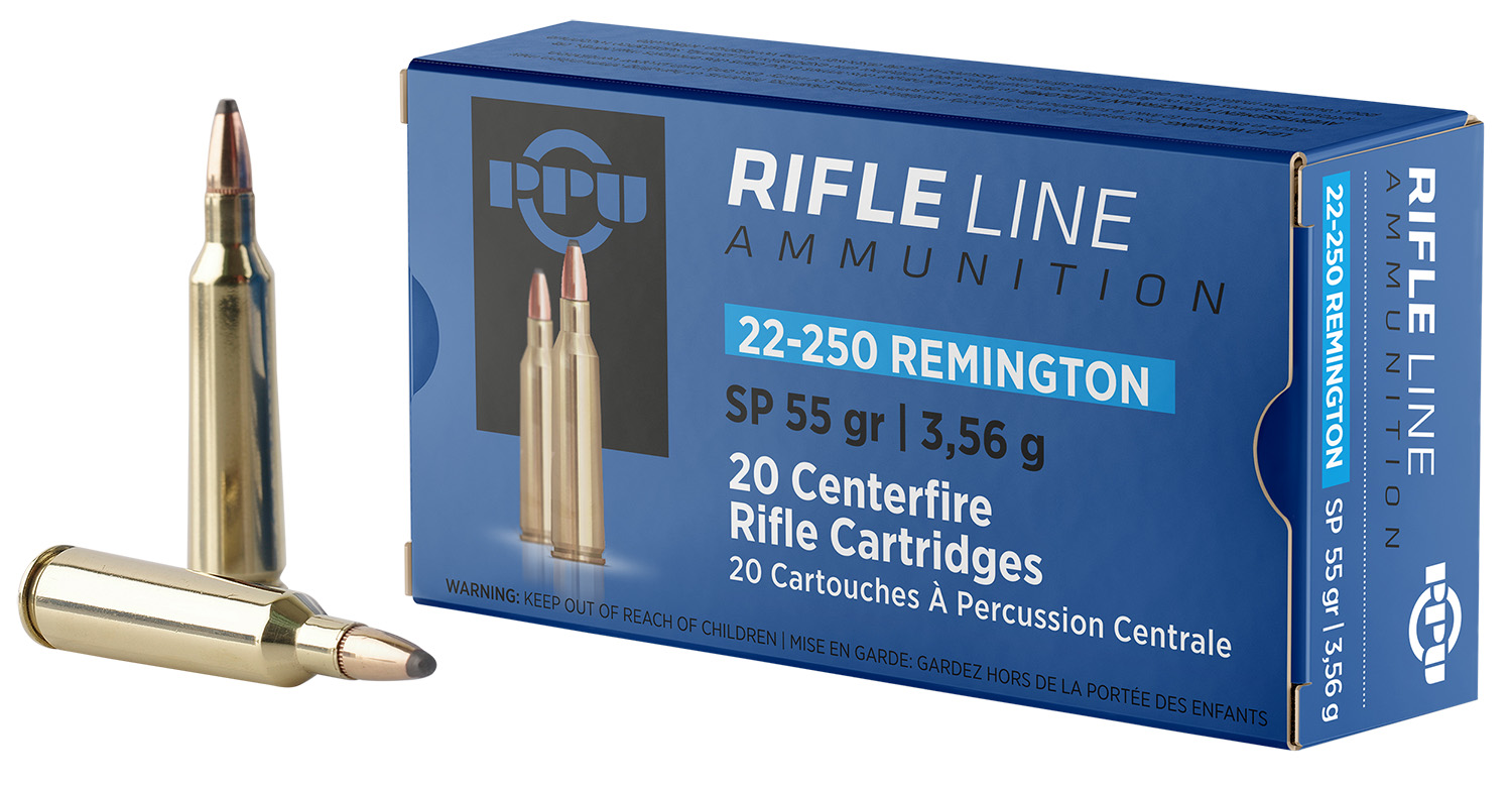 PPU PP22250 Standard Rifle  22-250Rem 55gr Soft Point 20 Per Box/10 Case