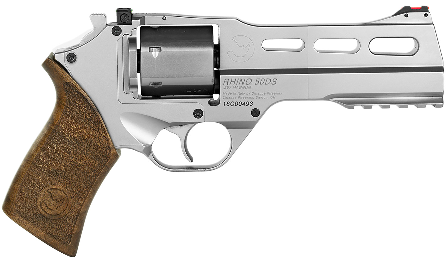 Chiappa Firearms CF340247 Rhino 50SAR *CA Compliant 357 Mag 6 Shot 5 Nickel-Plated Steel Barrel & Cylinder, Nickel-Plated Aluminum Frame & Barrel Shroud, Picatinny Rail, Walnut Grip