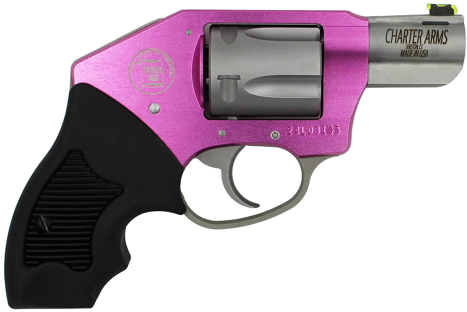 Charter Arms 53831 Undercover Lite Pink Lady Small 38 Special, 5 Shot 2 Stainless Steel Barrel & Cylinder, Pink Aluminum Frame w/Black Finger Grooved Rubber Grip, Concealed Hammer