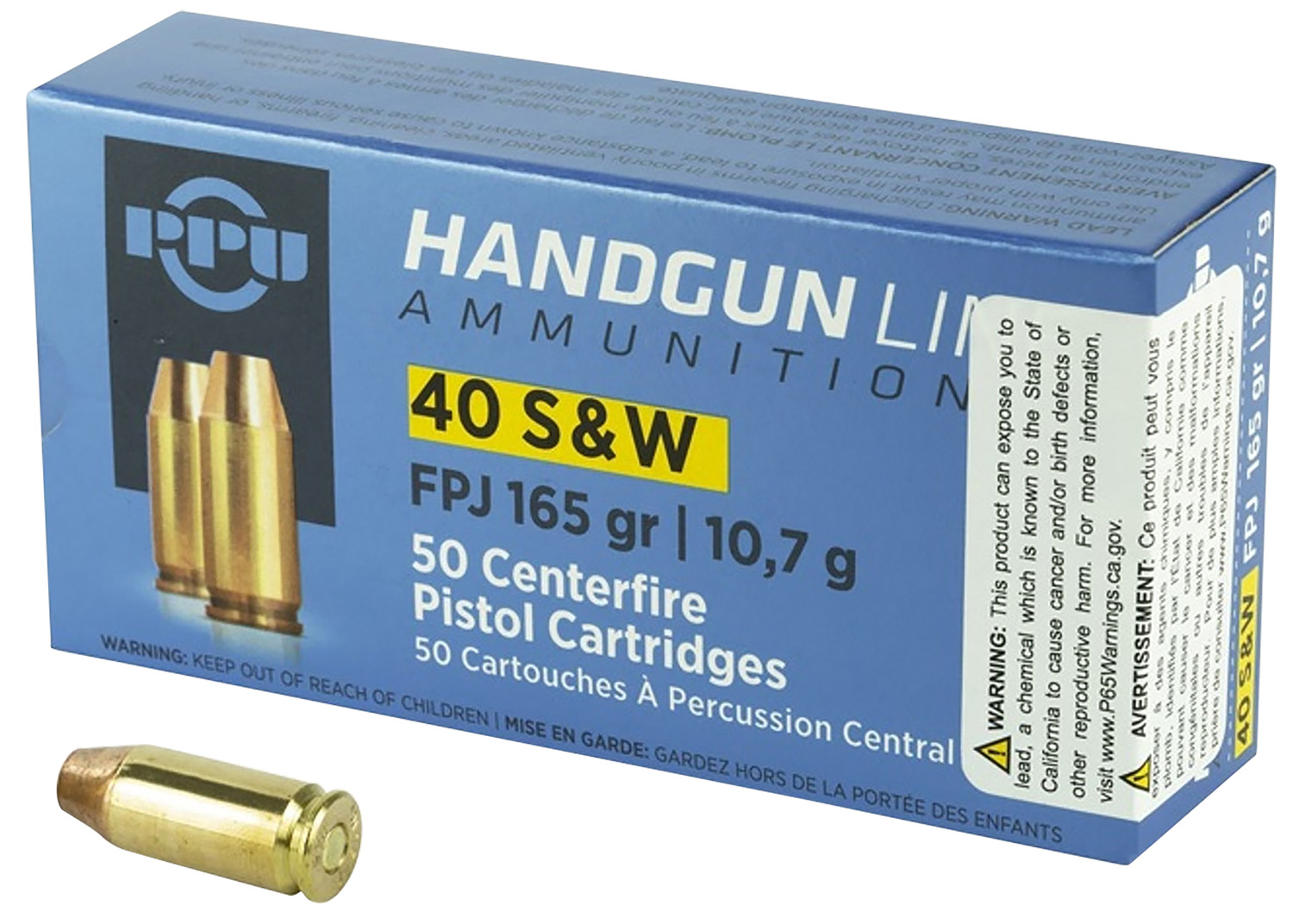 PPU PPH40F Handgun  40S&W 165gr Flat Point Jacketed 50 Per Box/10 Case