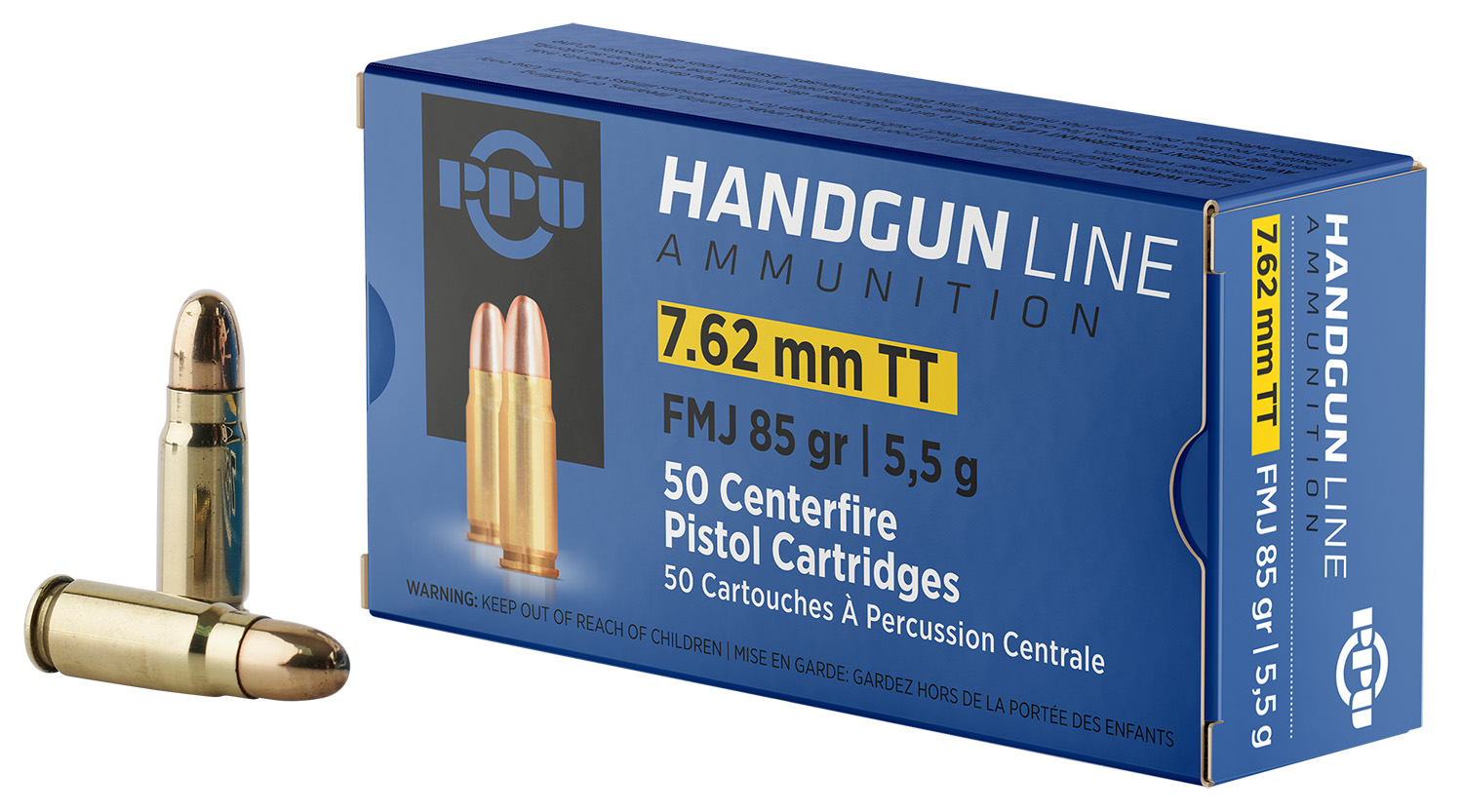 PPU PPH7TF Handgun  7.62x25mmTokarev 85gr Full Metal Jacket 50 Per Box/10 Case