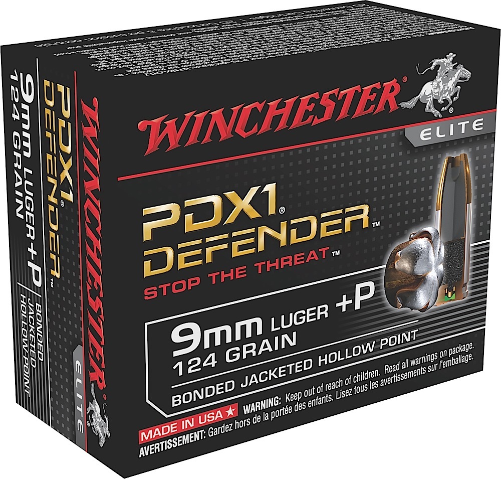 Winchester Ammo S9MMPDB PDX1 Defender  9mm Luger +P 124 gr Bonded Jacket Hollow Point 20 Bx/10 Cs