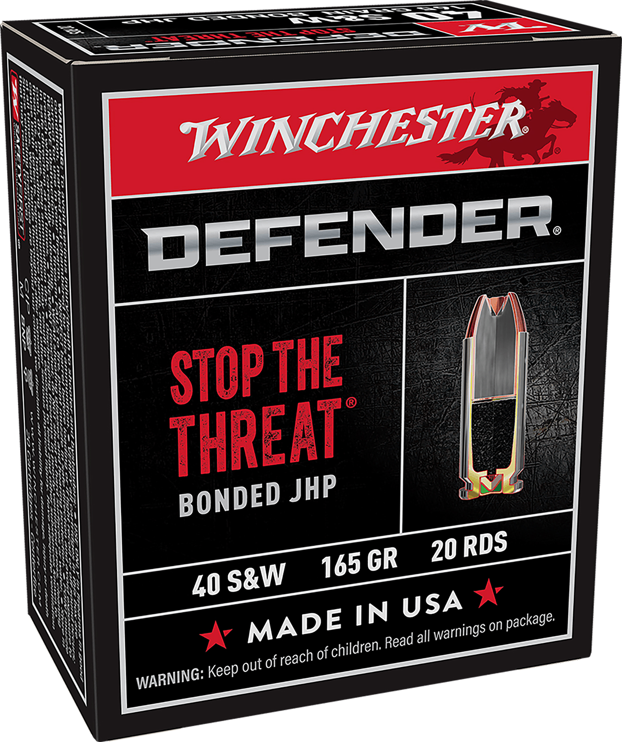 Winchester Ammo S40SWPDB Defender 40 S&W 165 gr Bonded Jacket Hollow Point 20 Bx/10 Cs