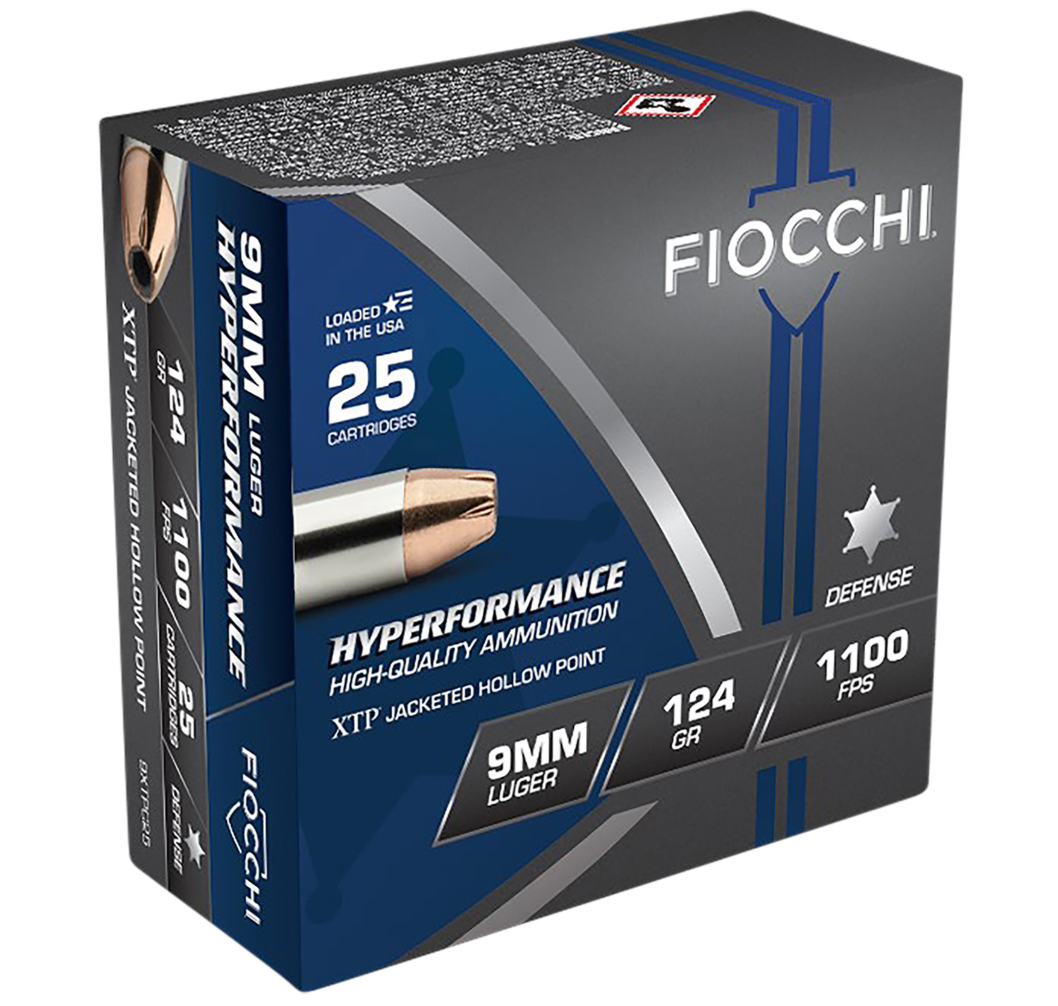 Fiocchi Extrema 9mm Luger 124 Grain Hornady XTP Jacketed Hollow Point (JHP) Ammunition, 25-Round Box