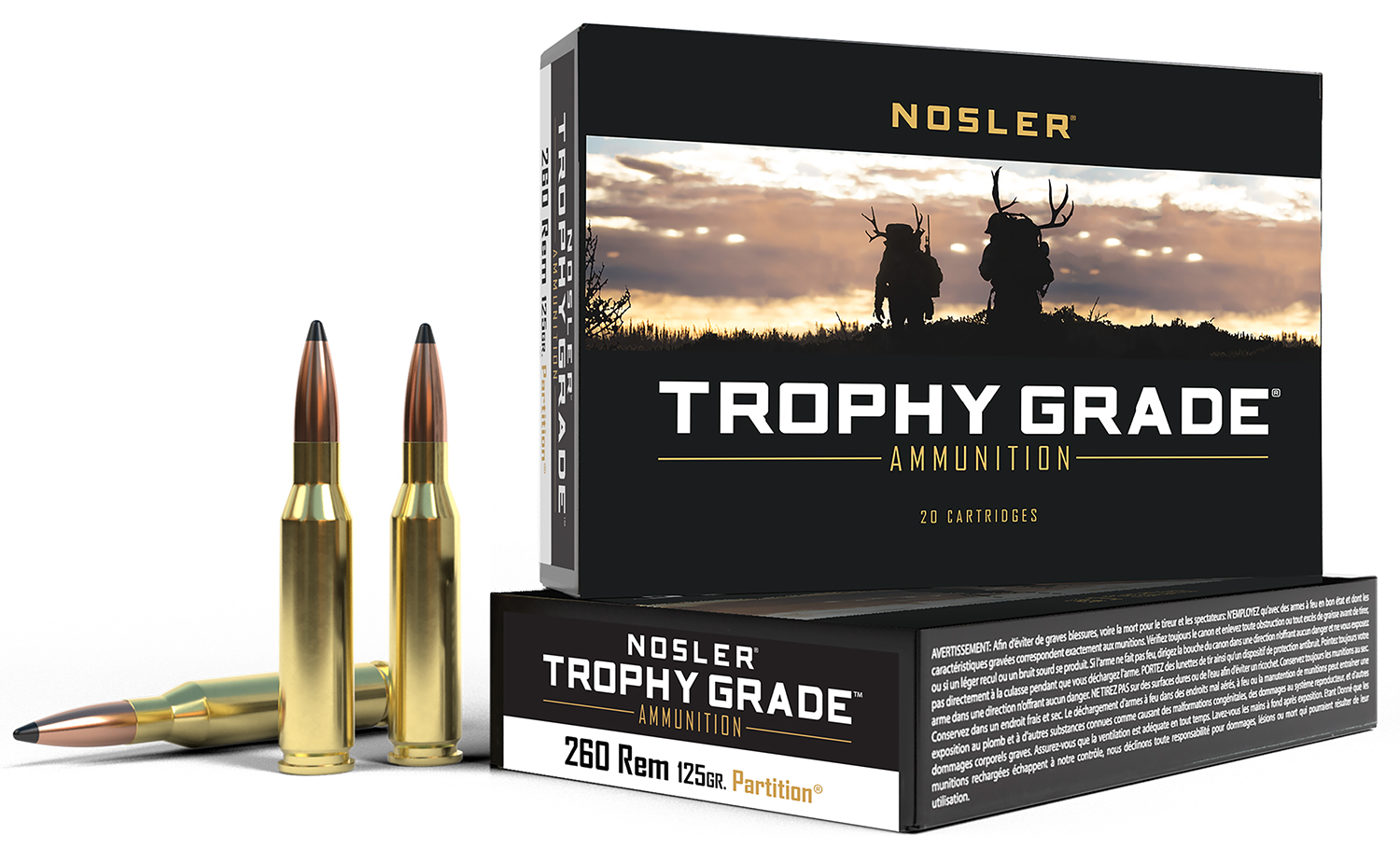Nosler 60018 Trophy Grade  260Rem 125gr Nosler Spitzer Partition 20 Per Box/10 Case
