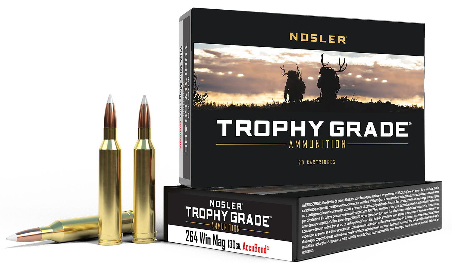 Nosler 60019 Trophy Grade Hunting 264 Win Mag 130 gr AccuBond 20 Rds