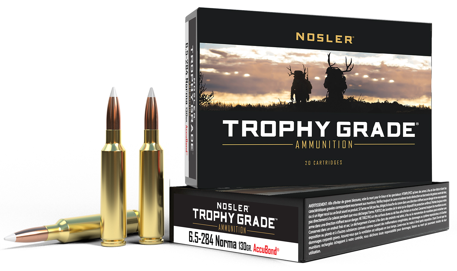 Nosler 60021 Trophy Grade 6.5x284 Norma 130 gr AccuBond Ammo 20 Per Box/ 10 Cs