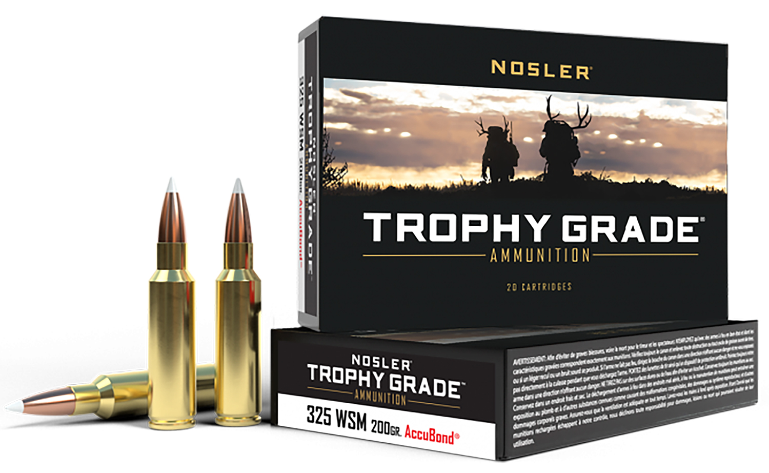 Nosler Trophy Grade Hunting 325 WSM 200 gr AccuBond Ammo - 20 Per Box/10 Cs