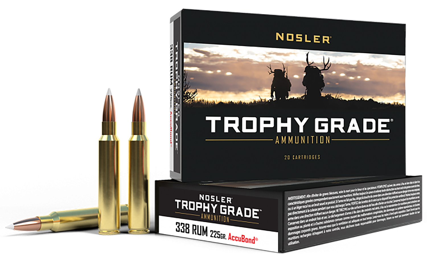 Nosler 60083 Trophy Grade 338 RUM, 225gr AccuBond, Brass Cased, 20 Rounds, Hunting Ammunition
