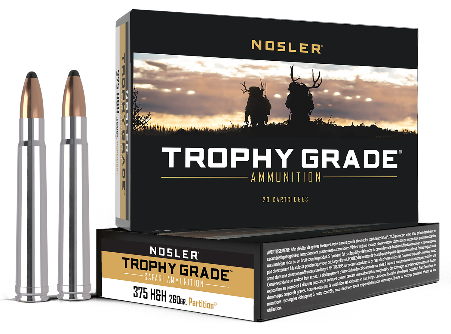 Nosler Partition Trophy Grade .375 H&H Mag 260 gr JSP Rifle Ammunition