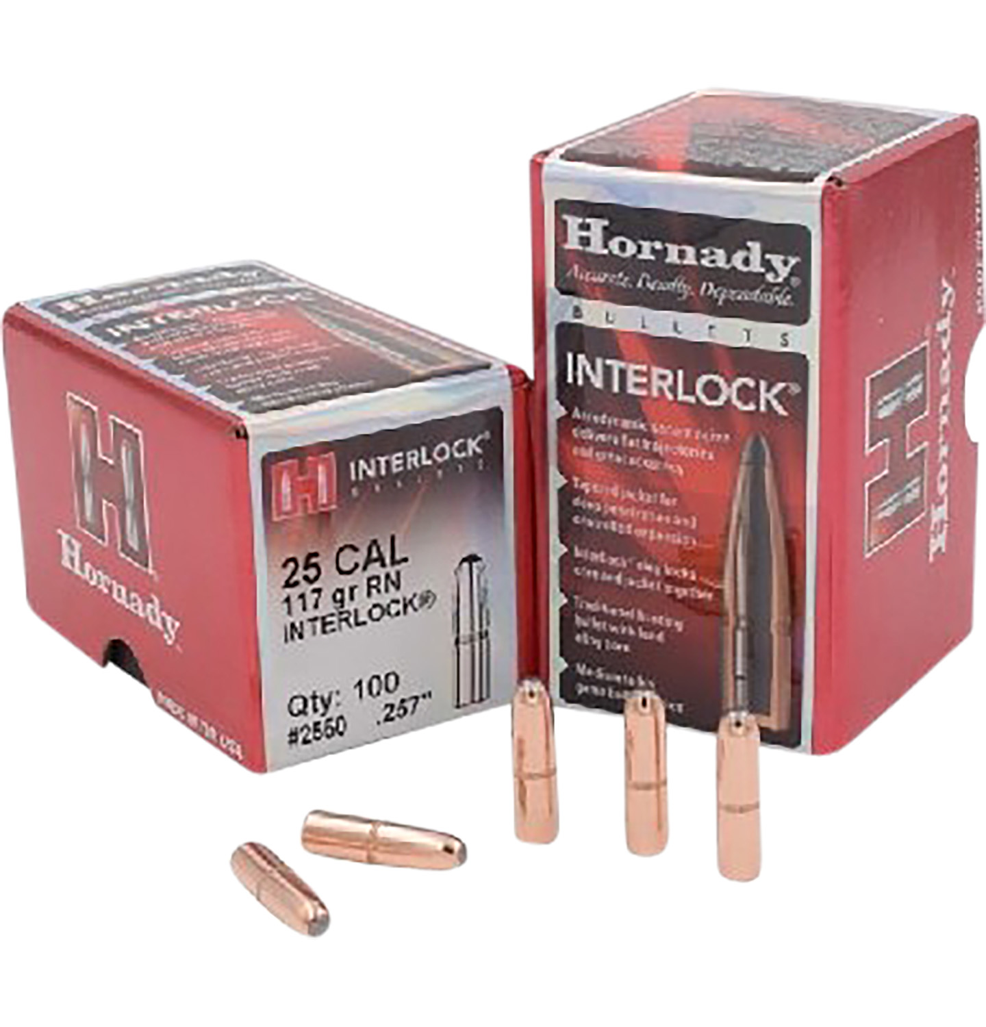 Hornady 2550 InterLock Hunting 25 Cal .257 117 gr Round Nose (RN)