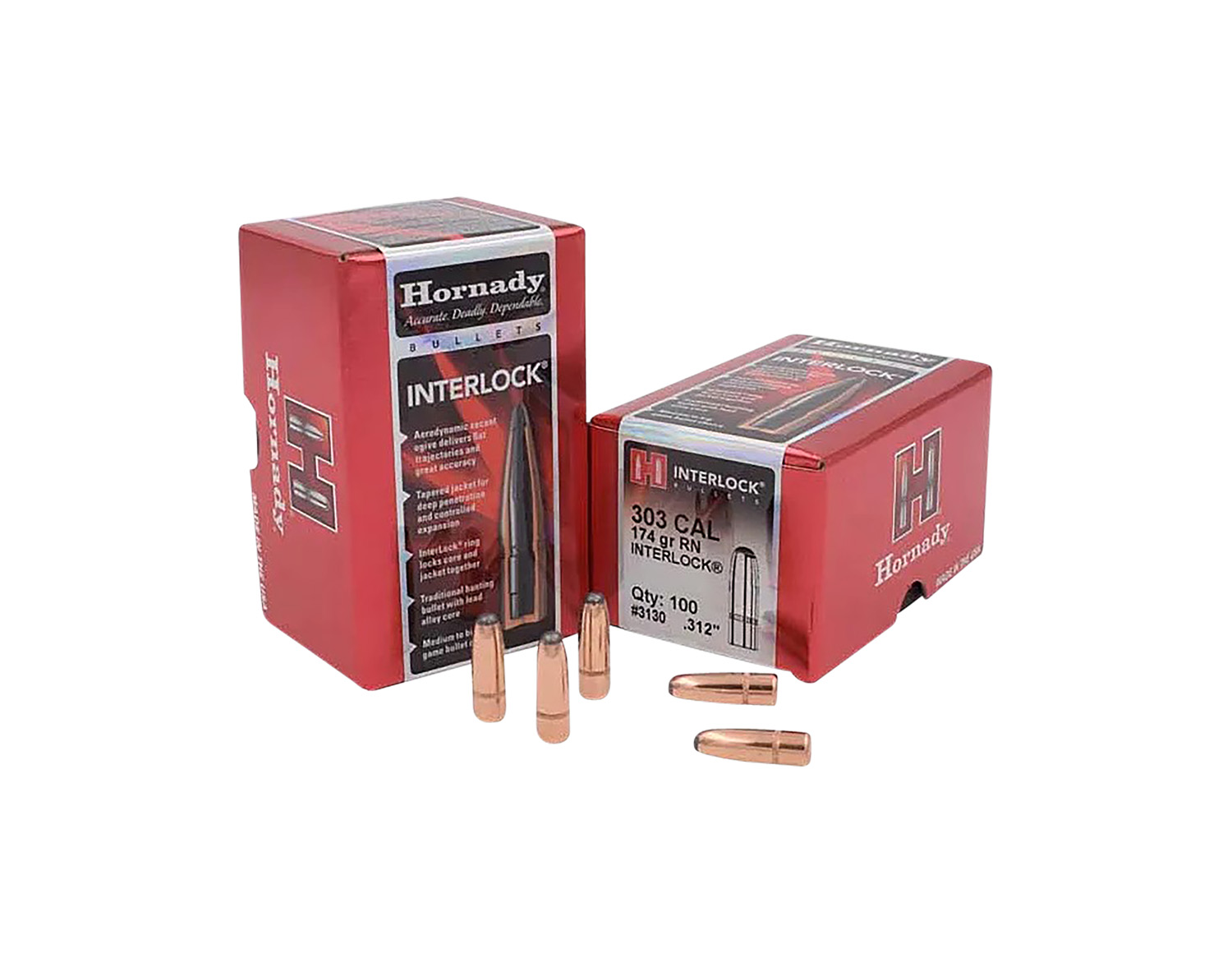 Hornady 3130 InterLock Hunting 303 Cal .312 174 gr Round Nose (RN)