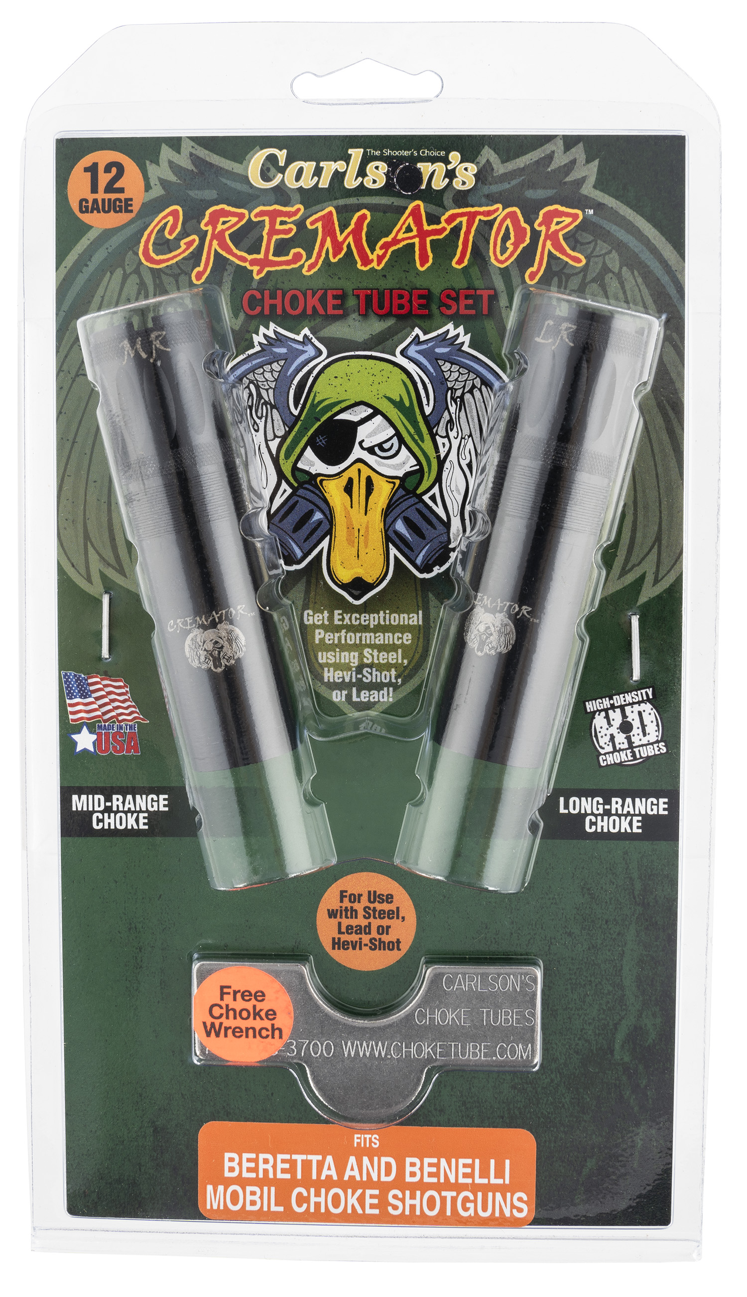 Carlson's 11612 Cremator Choke Tubes, 2-Pack, Mid-Range & Long Range, 17-4 Stainless Steel, Non-Ported, Benelli/Beretta MobilChoke 12 Gauge
