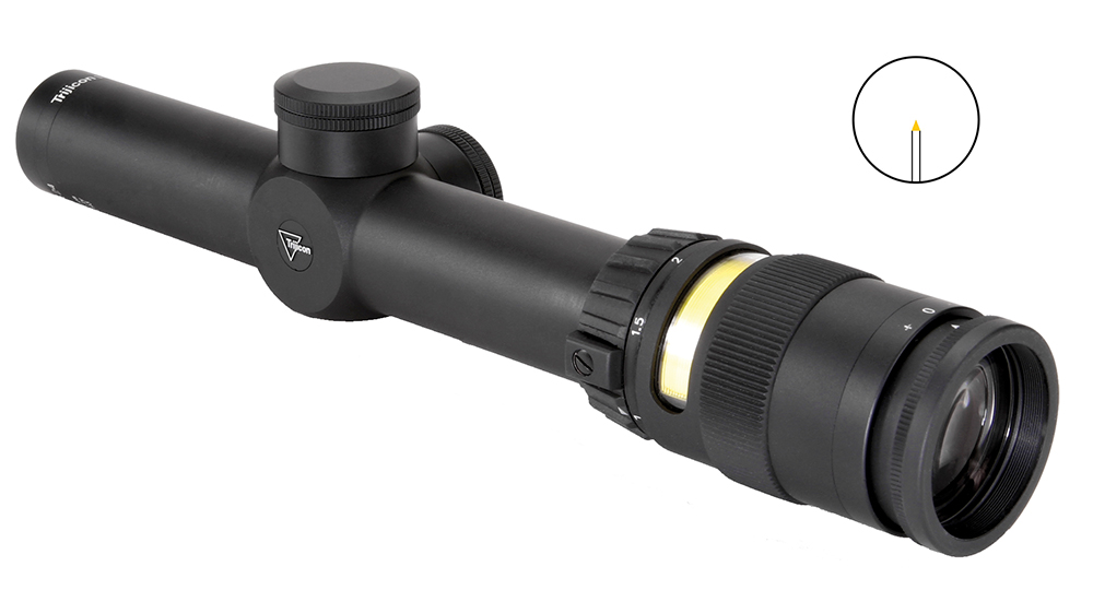 Trijicon AccuPoint 1-4x24mm Illuminated Amber Triangle Post Rifle Scope, Battery-Free, Multi-Coated Lenses, Waterproof, Fogproof, Shockproof, Aircraft-Quality Aluminum