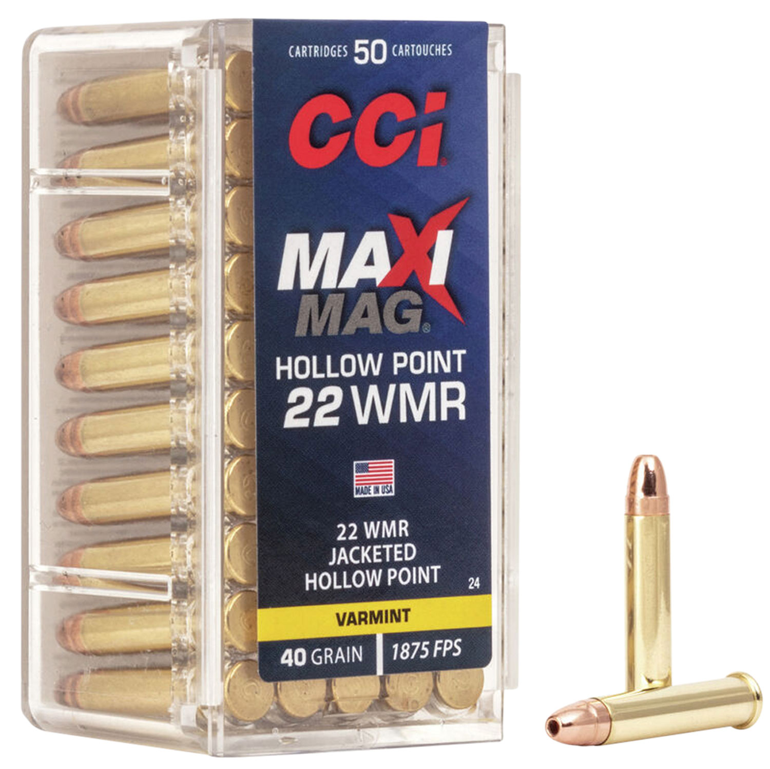 CCI 0024 Varmint Maxi-Mag 22 WMR 40 gr Jacketed Hollow Point (JHP) 50 Bx/ 40 Cs