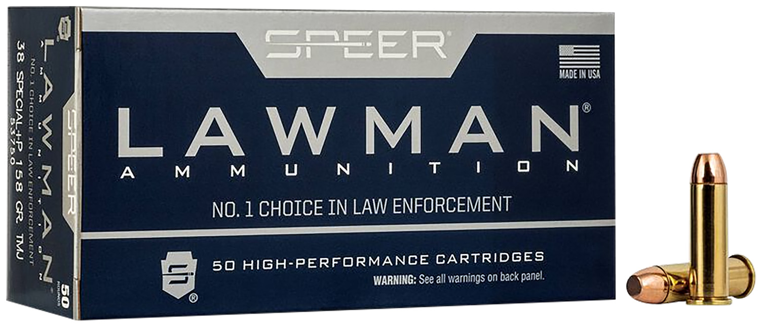 Speer 53750 Lawman  38Special+P 158gr Total Metal Jacket Round Nose 50 Per Box/20 Case