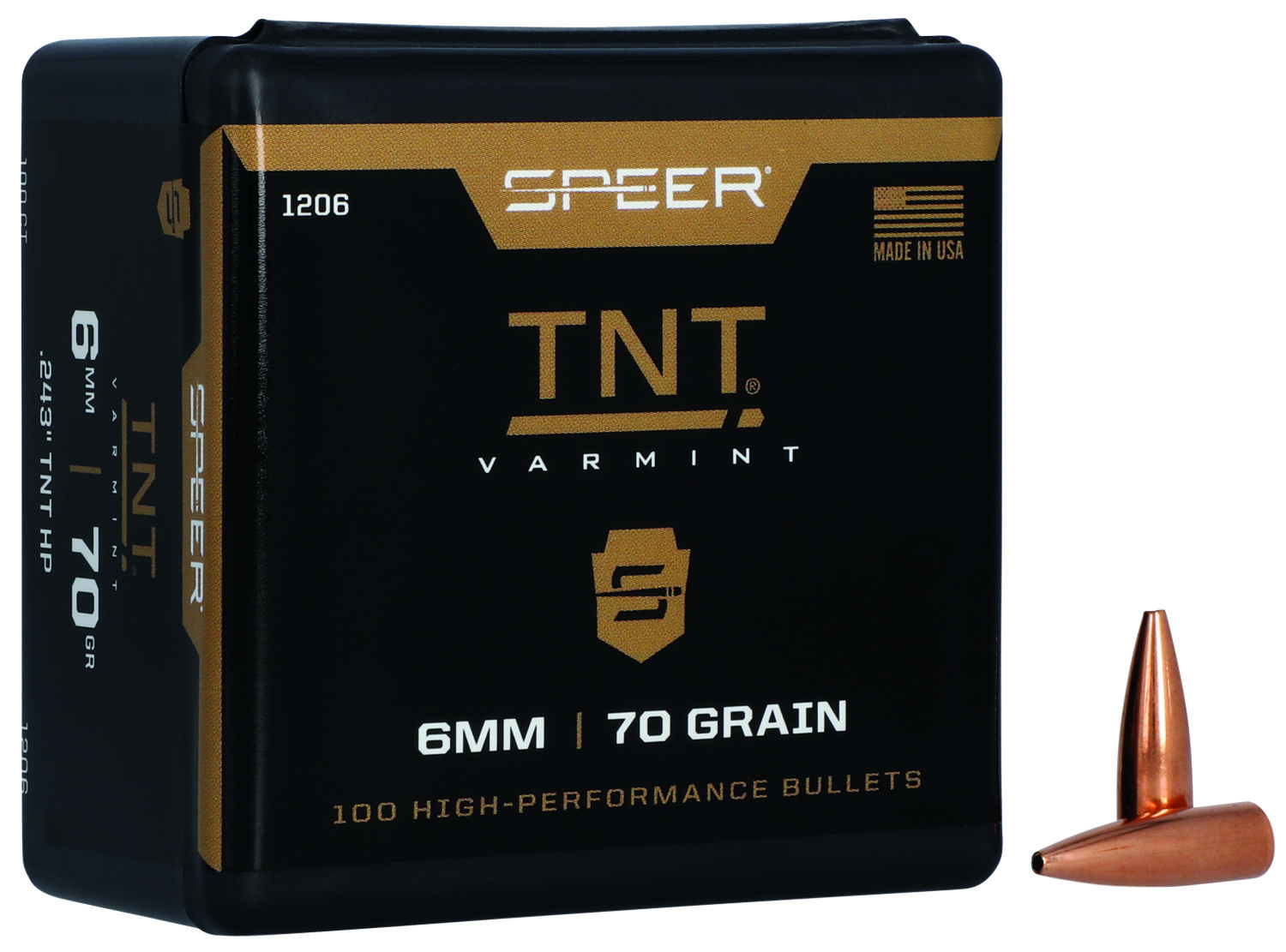 Speer 1206 TNT 6mm 70gr Jacketed Hollow Point Bullets 100ct Box