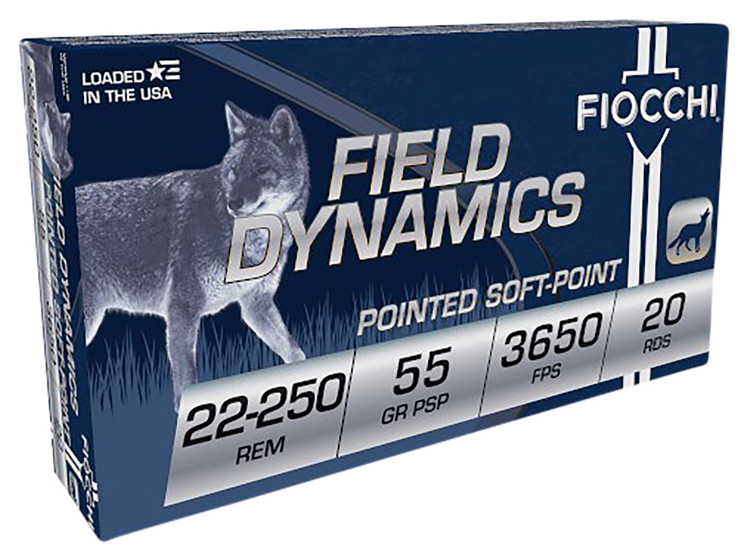 Fiocchi 22250B Field Dynamics Rifle 22-250 Rem 55 gr Pointed Soft Point (PSP) 20 Per Box/ 10 Cs