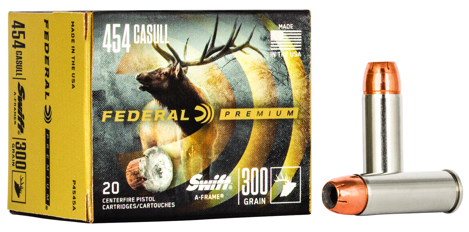 Federal Premium Pistol Ammo 454 Casull 300 Gr. Swift A-Frame 20 Rd. eral Premium Pistol 454 Casull 300 Gr. Swift A-Frame 20 Rd. Ammo