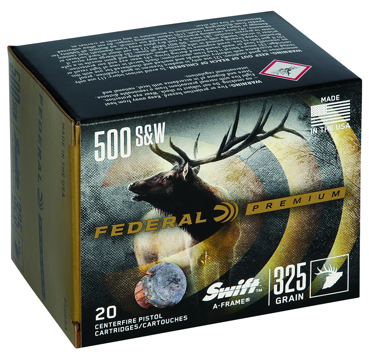 eral Premium Pistol 500 S&W Mag. 325 Gr. Swift A-Frame 20 Rd. Ammo
