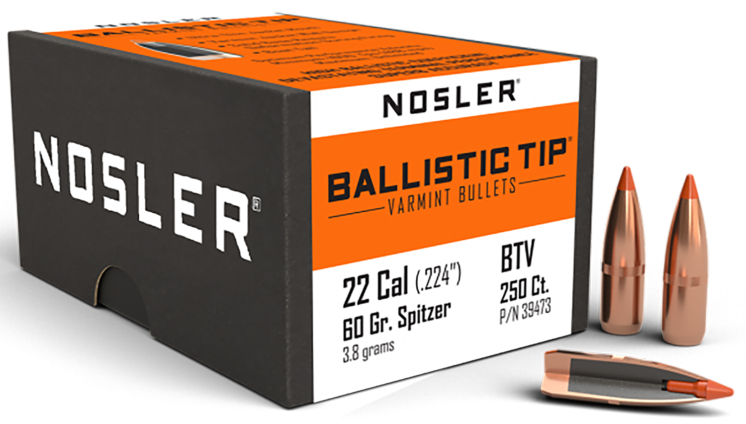 NOSLER Ballistic Tip Varmint .22 Caliber .224" 60Gr 250rd Box Bullets 39473