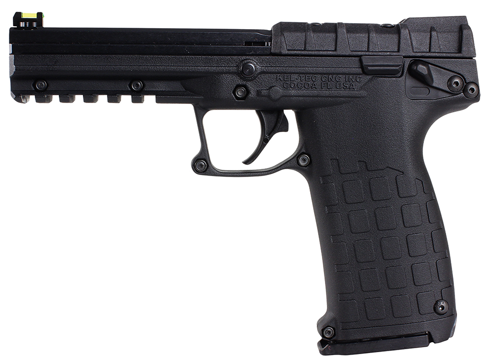 Kel-Tec PMR-30 22 WMR 30+1 4.3 in. Black - Superb Reliable Rimfire Pistol 4 Kel-Tec PMR-30 22 WMR pistol, left side, showing the black polymer frame, fluted barrel and Picatinny rail