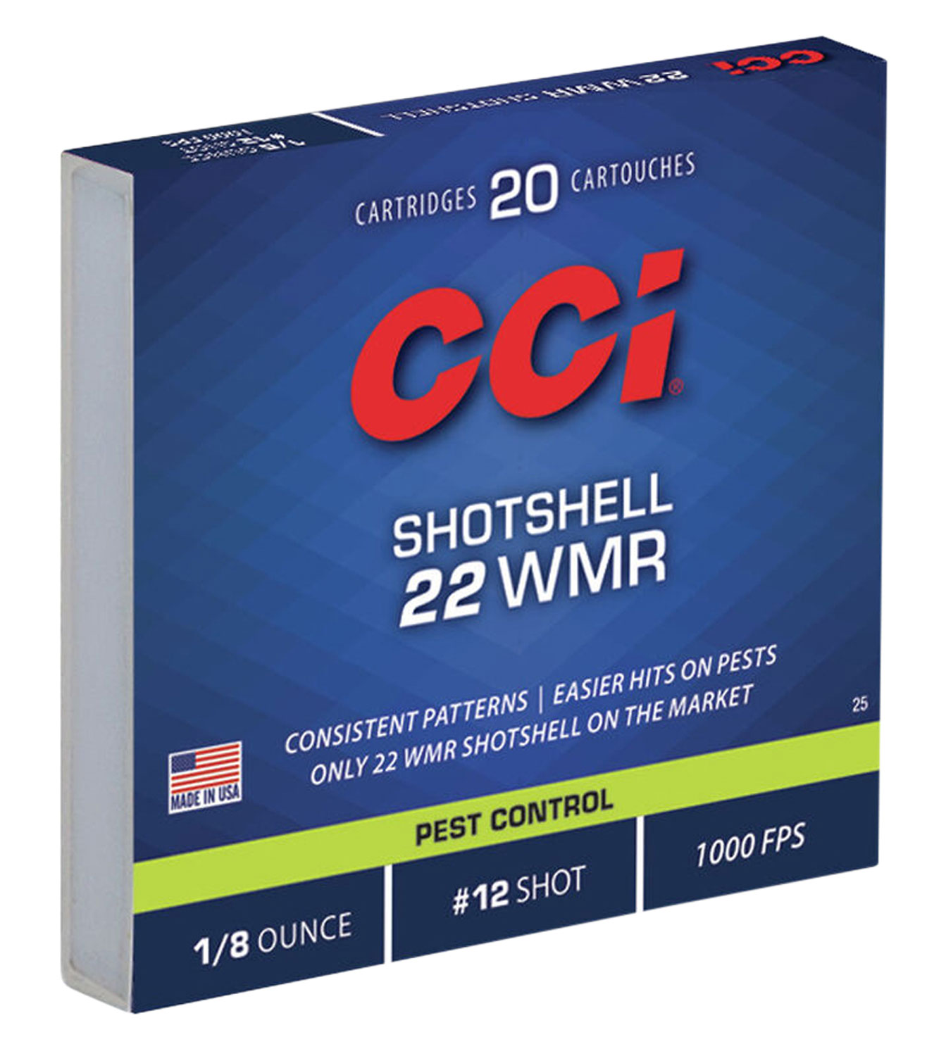 CCI 0025 Pest Control Shotshell 22 WMR 52 gr 1000 fps #12 Shot 20 Bx-img-0
