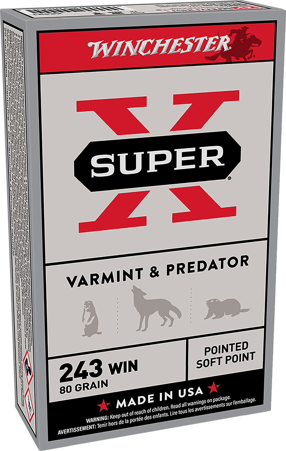 Winchester Ammo X2431 Super X  243Win 80gr Jacketed Soft Point 20 Per Box/10 Case