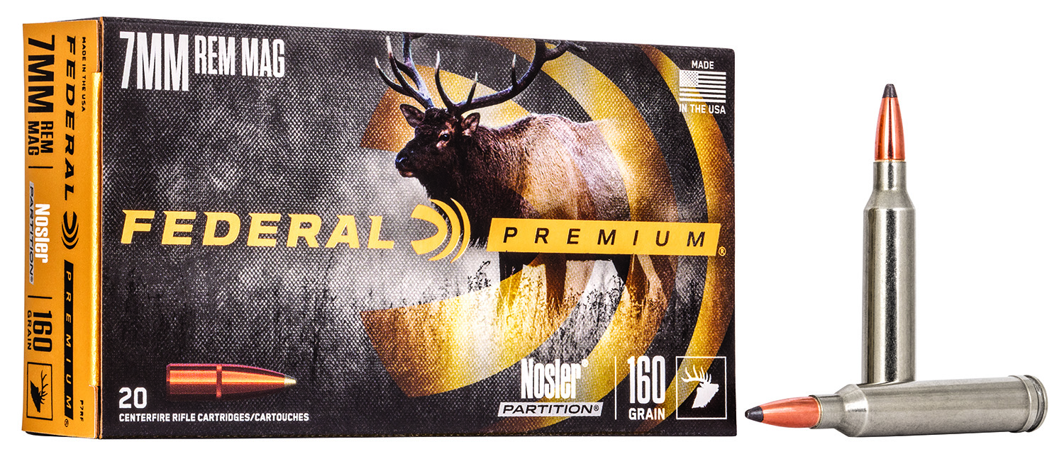 Federal P7RF Premium 7mm Rem Mag 160 gr Nosler Partition (NP) Ammo 20 Per Box/ 10 Cs