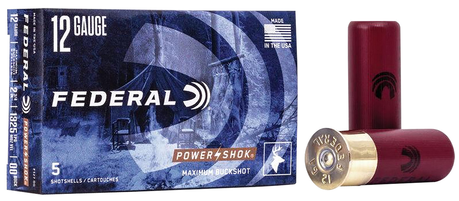 Federal F12700 Power-Shok Magnum 12Gauge 2.75 9Pellets 1 3/16oz 00BuckShot 5 Per Box/50 Case Federal F12700 Power-Shok Magnum 12Gauge 2.75 9Pellets 1 3/16oz 00BuckShot 5 Per Box/50 Case