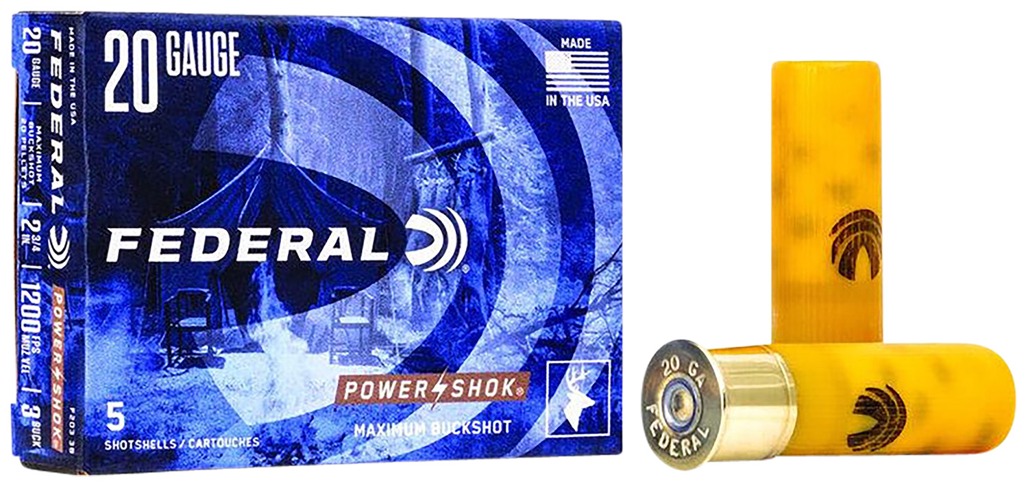 Federal F2033B Power-Shok Magnum 20Gauge 2.75 20Pellets 1oz 3BuckShot 5 Per Box/50 Case