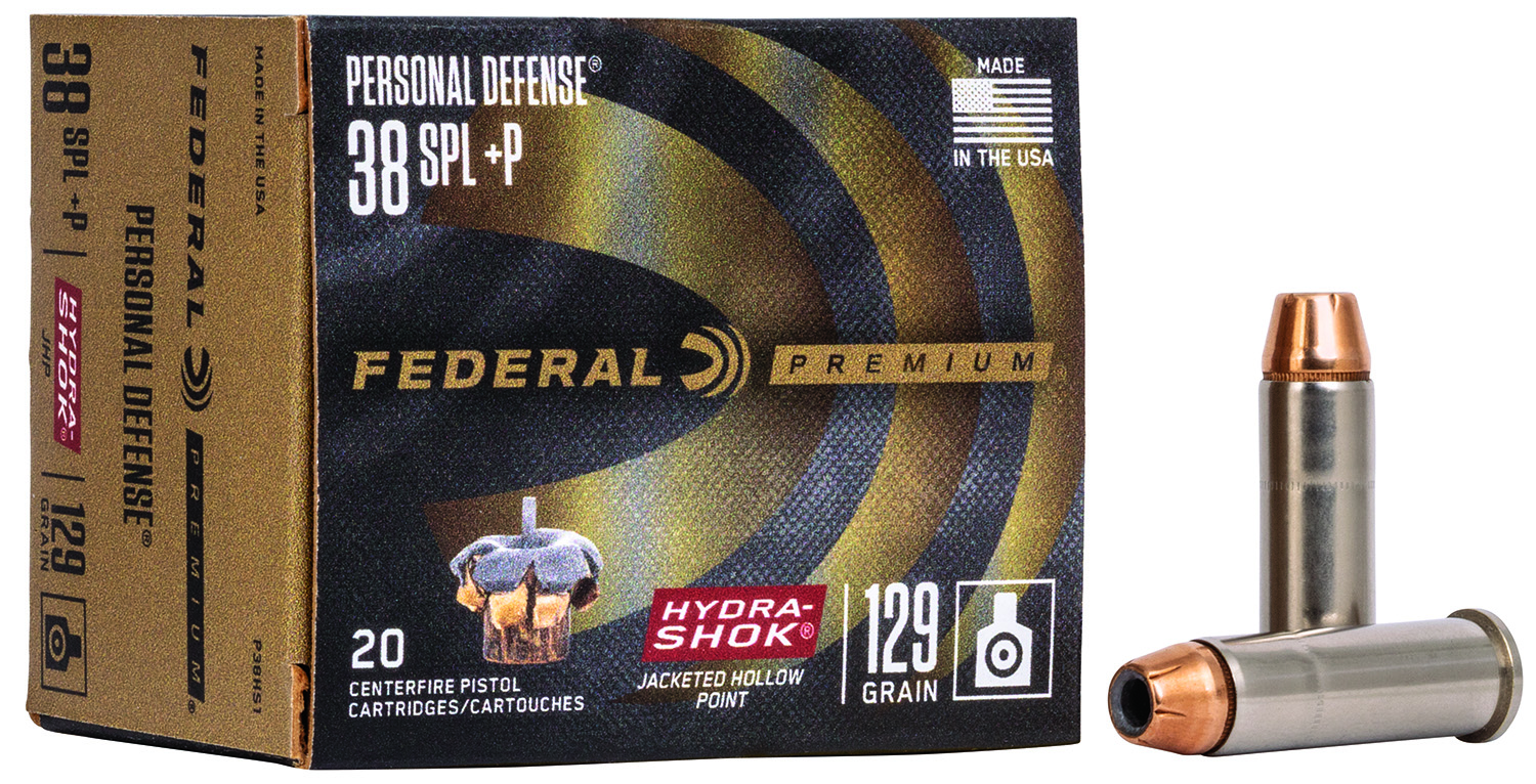 Federal P38HS1 Premium Personal Defense 38Special+P 129gr Hydra-Shok Jacketed Hollow Point 20 Per Box/25 Case