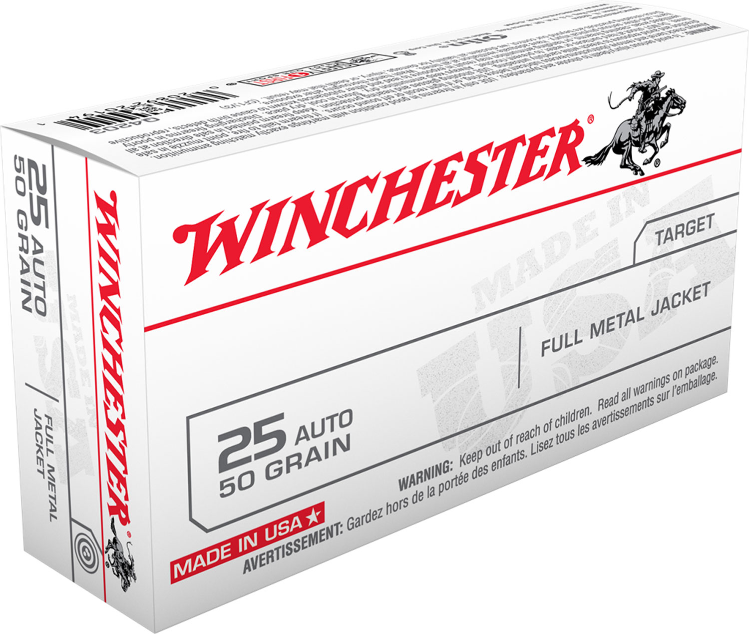 Winchester Ammo Q4203 USA 25 ACP 50 gr Full Metal Jacket 20 Per Box/ 10...-img-0