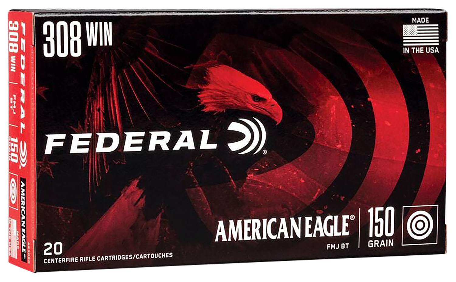 Federal AE308D American Eagle Rifle 308 Win 150 gr Full Metal Jacket Boat-Tail (FMJBT) 20 Per Box/ 25 Cs