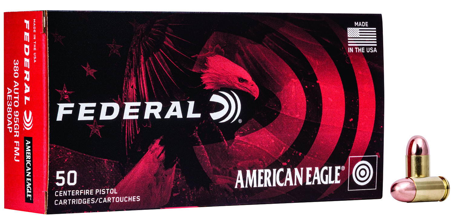 Federal AE380AP American Eagle Handgun 380ACP 95gr Full Metal Jacket 50 Per Box/20 Case