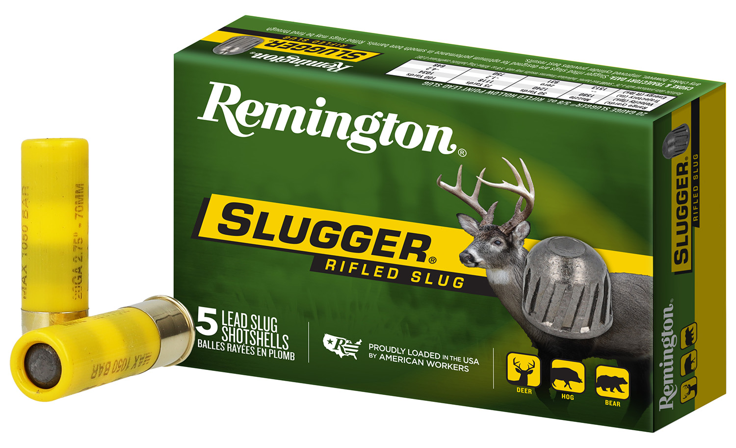 Remington Ammunition 20616 Slugger  20 Gauge 2.75 7/8 oz Rifled Slug Shot 5 Per Box/ 50 Cs